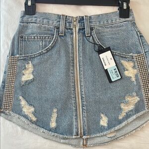 Carmar Blue Embellished Skater Mini Skirt